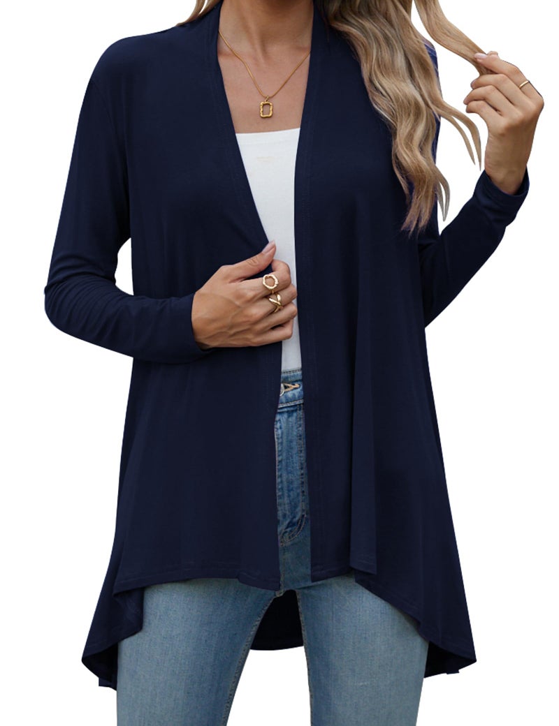 POGTMM Women's Casual Open Front Draped Cardigan Lightweight Long Sleeve Cardigan Sweaters (Navy Blue, US M(8-10)) - Image 4